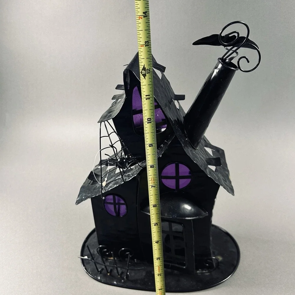Halloween Haunted House Metal Tealight Candle Holder Purple Windows 13